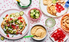 10-Minute Chicken Flatbreads with Hummus and Yogurt