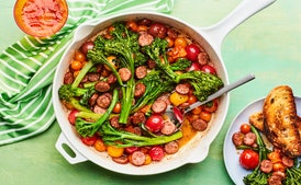 10-Minute Sausage Skillet with Cherry Tomatoes and Broccolini