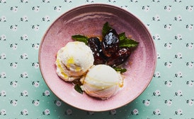 3-Ingredient Seared Dates with Vanilla Ice Cream and Mint