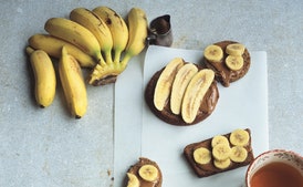 Almond Butter and Finger Bananas on Fruit Bread