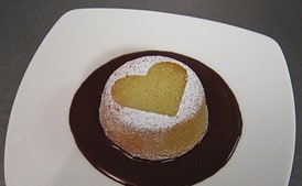 Almond Cakes with Chocolate Passion-Fruit Sauce