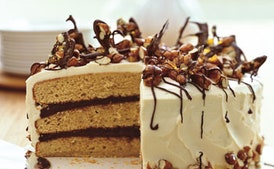 Almond Praline Cake with Mascarpone Frosting and Chocolate Bark