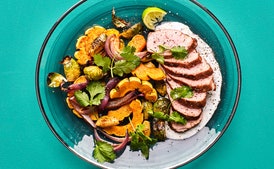 Ancho Chile Pork Tenderloin with Brussels Sprouts and Squash