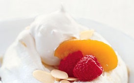 Apricot-Raspberry Pavlovas with Sliced Almonds