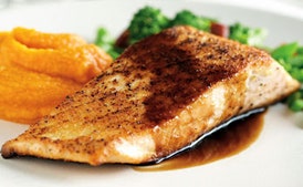 Arctic Char with Chinese Broccoli and Sweet Potato PurÃ©e