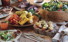 Artichoke, Cherry Tomato, and Feta Salad with Artichoke-Pesto Crostini