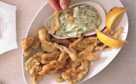 Artichoke Fritters with Green Goddess Dipping Sauce