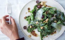 Arugula, Grape, and Almond Salad with Saba Vinaigrette