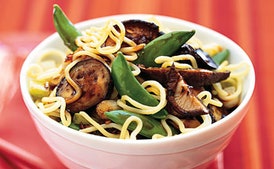 Asian Noodle Salad with Eggplant, Sugar Snap Peas, and Lime Dressing