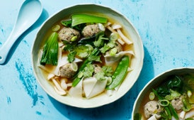 Wonton Soup with Mushroom-Zucchini Meatballs