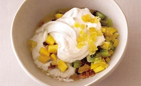 Yogurt with Granola, Tropical Fruit, and Crystallized Ginger