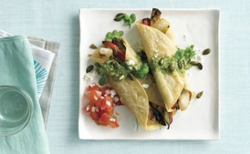 Zucchini and Red Pepper Enchiladas with Two Salsas