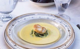 Zucchini and Saffron Vichyssoise with Scallops