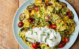 Zucchini Noodles with Eggplant and Tomatoes