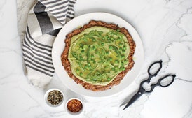 Zucchini Pizza Crust With Lemony Pea Pesto